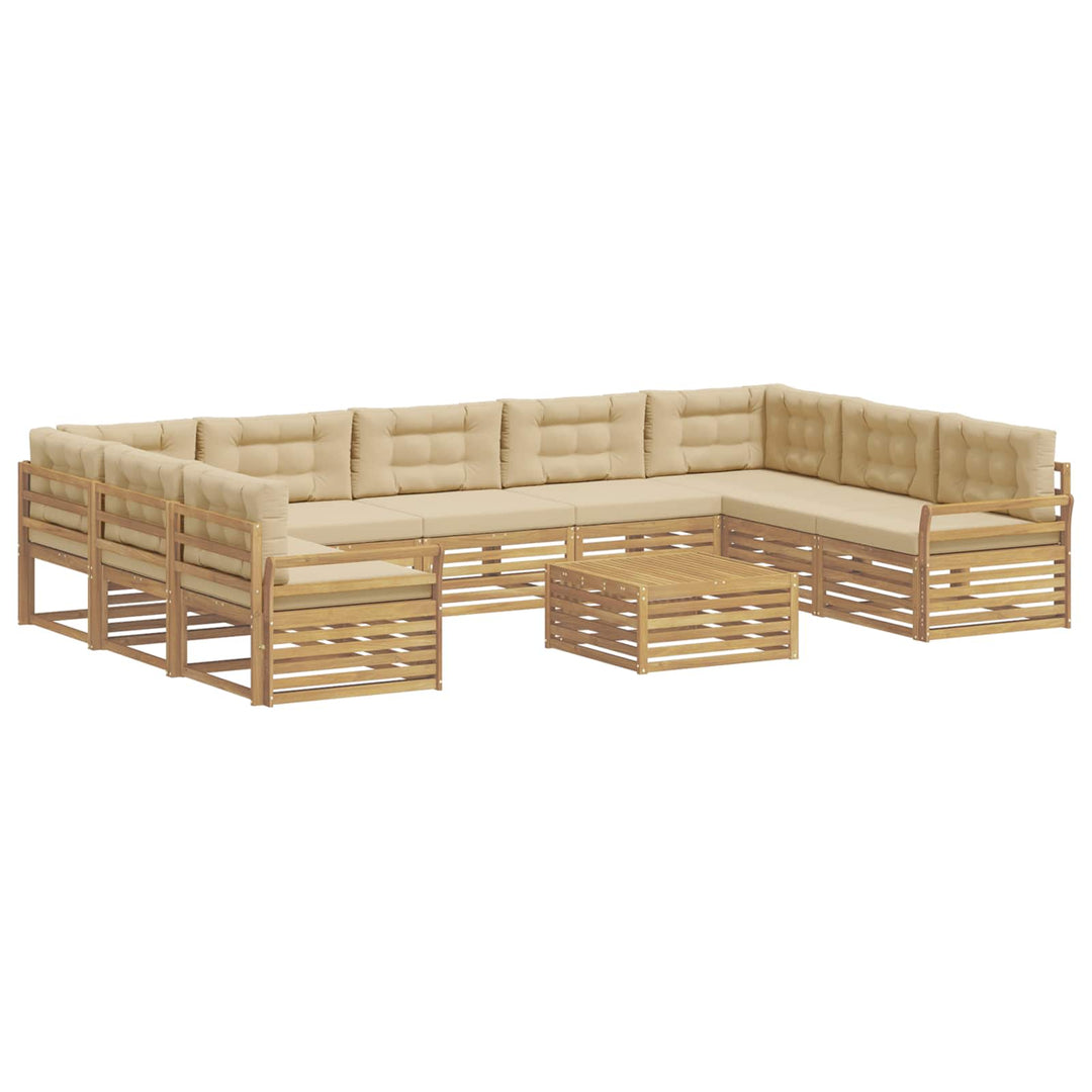 Udendørs sofagruppe 10 pcs Hvid og Beige Massivt Akacietræ