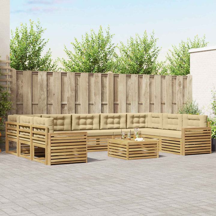 Udendørs sofagruppe 10 pcs Hvid og Beige Massivt Akacietræ