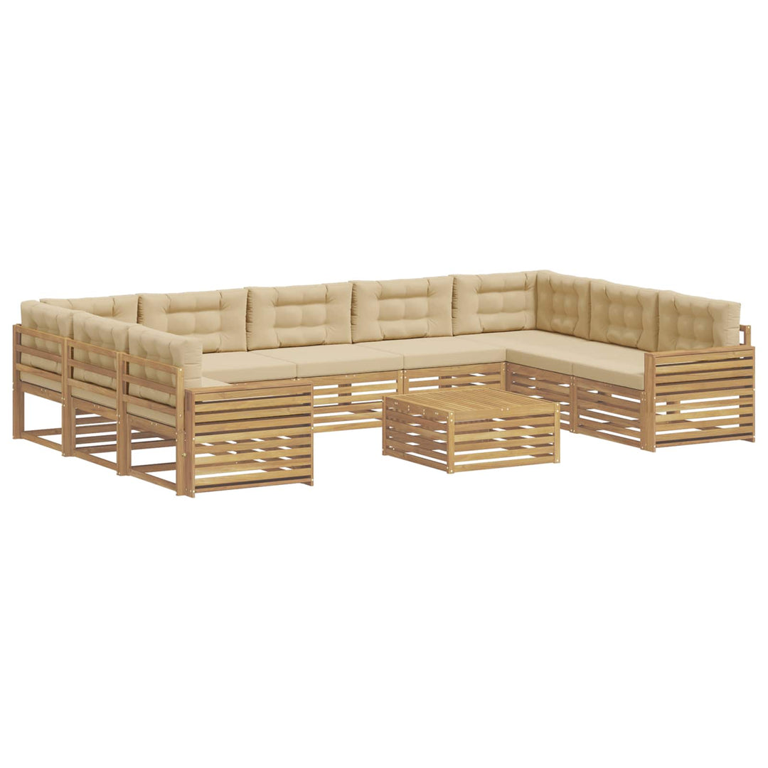 Udendørs sofagruppe 10 pcs Hvid og Beige Massivt Akacietræ