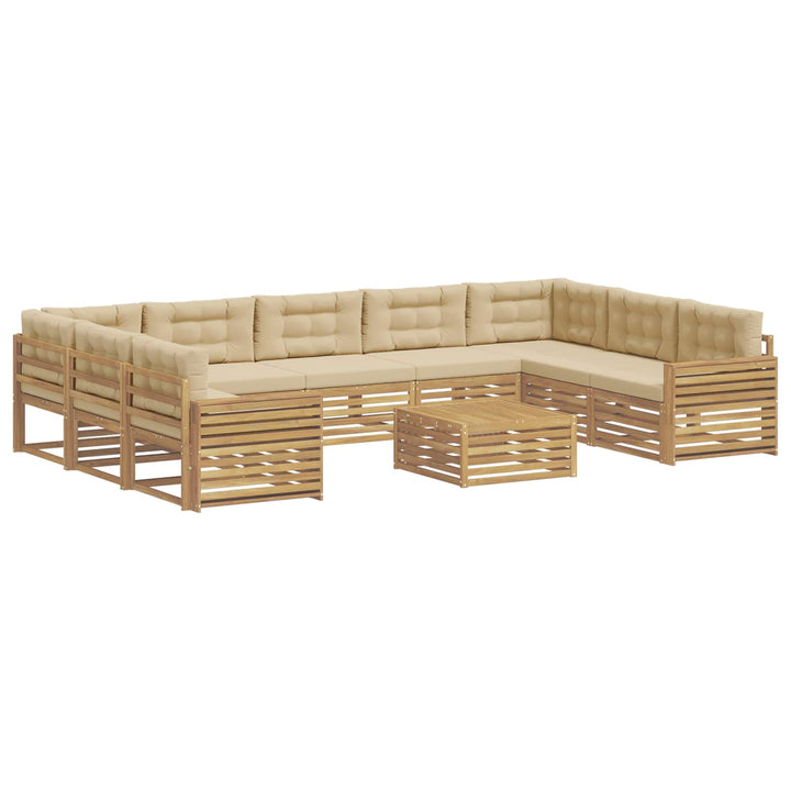 Udendørs sofagruppe 10 pcs Hvid og Beige Massivt Akacietræ