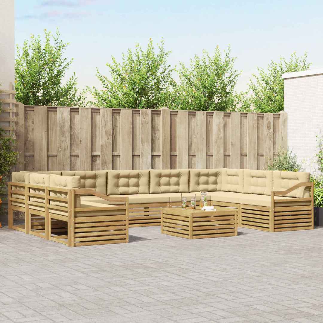 Udendørs sofagruppe med pude 10 pcs Hvid og Beige Polyester