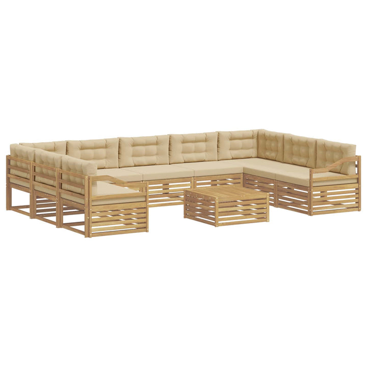 Udendørs sofagruppe med pude 10 pcs Hvid og Beige Polyester