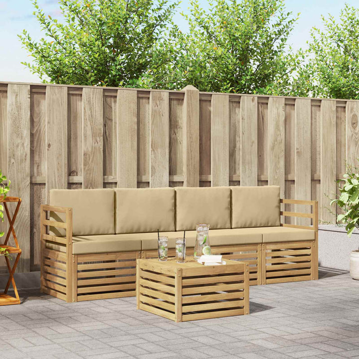 Udendørs sofagruppe med pude 5 pcs Hvid og Beige Polyester