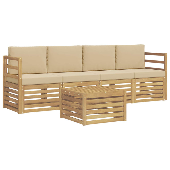 Udendørs sofagruppe med pude 5 pcs Hvid og Beige Polyester