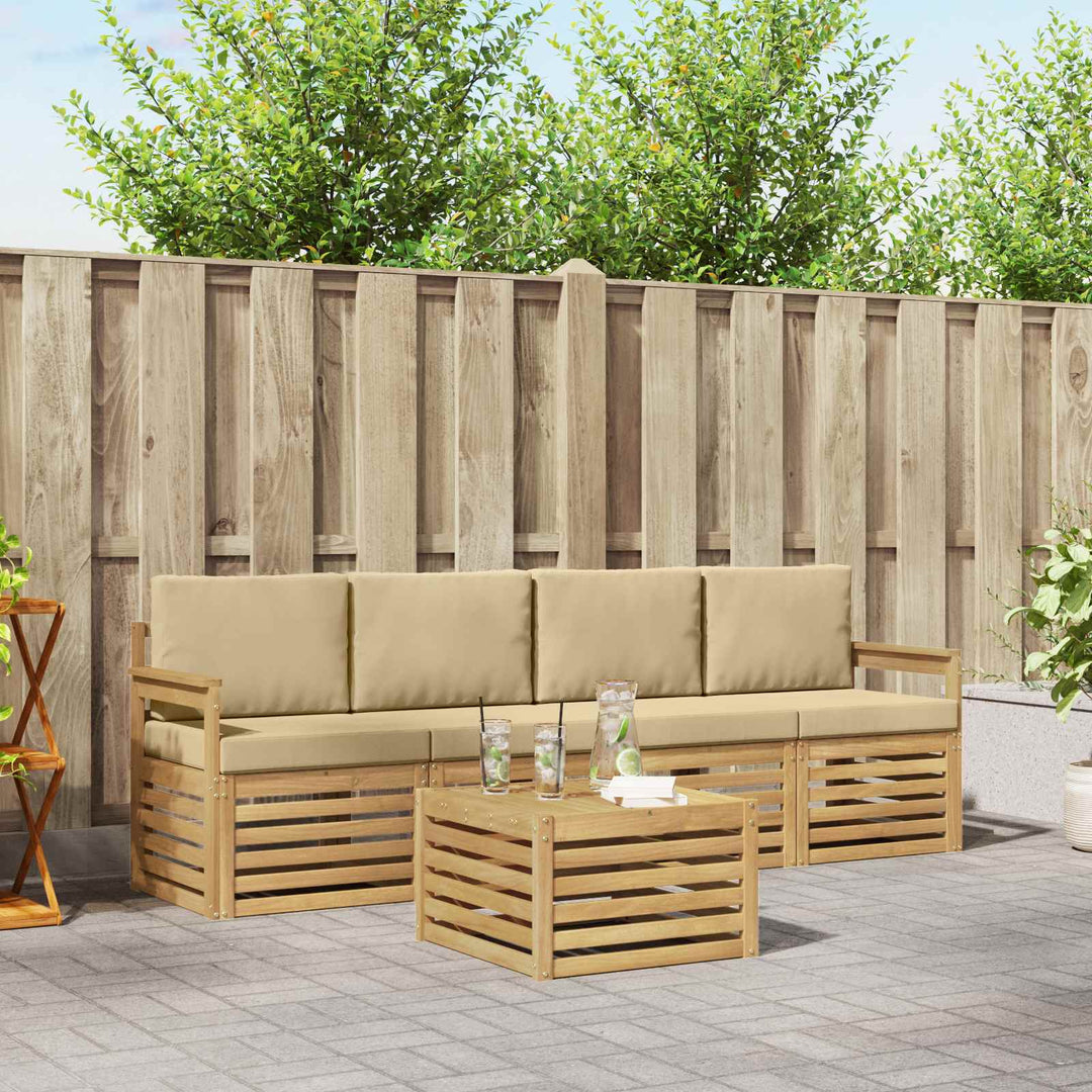 Udendørs sofagruppe med pude 5 pcs Hvid og Beige Polyester