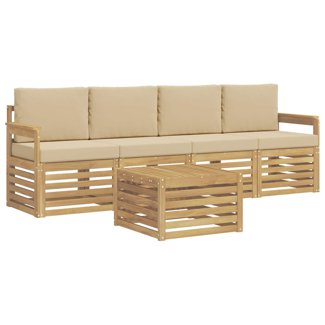 Udendørs sofagruppe med pude 5 pcs Hvid og Beige Polyester