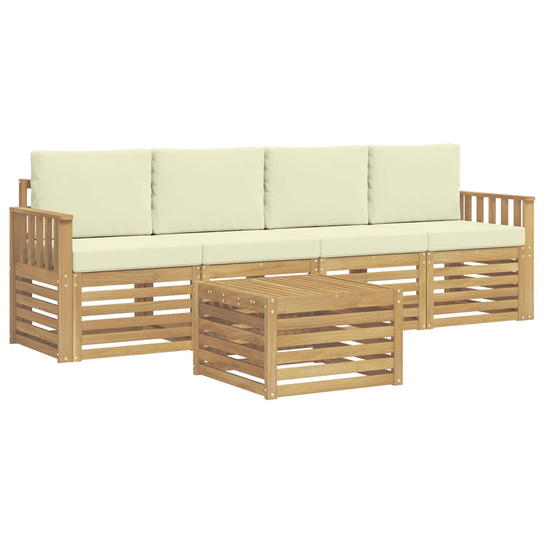 Udendørs sofagruppe 5 pcs Hvid og cremefarvet Polyester