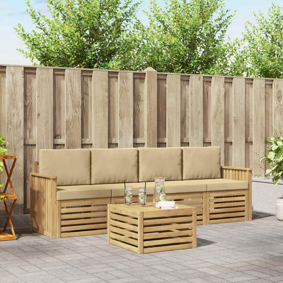 Udendørs sofagruppe med pude 5 pcs Hvid og Beige Polyester