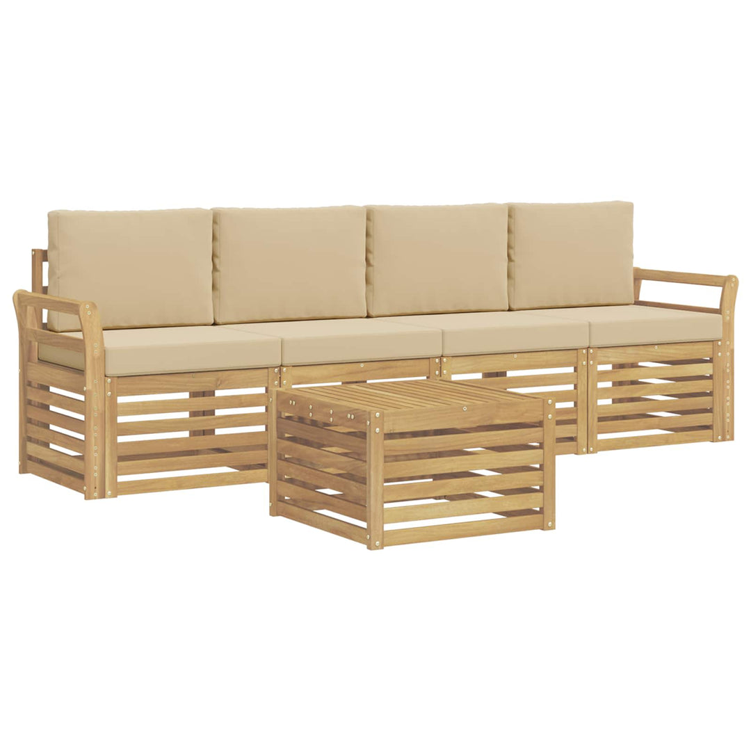 Udendørs sofagruppe med pude 5 pcs Hvid og Beige Polyester