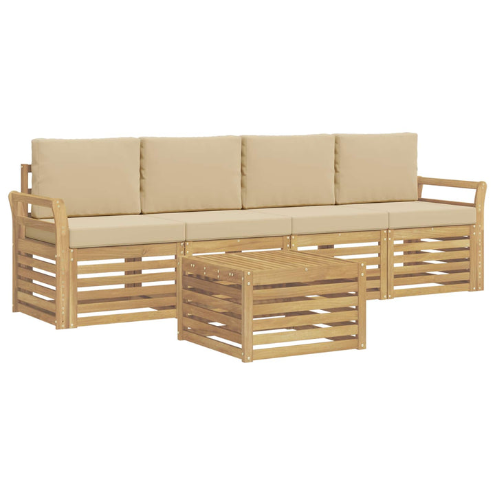 Udendørs sofagruppe med pude 5 pcs Hvid og Beige Polyester