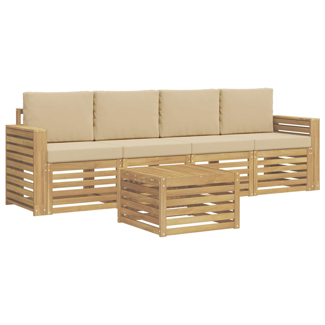Udendørs sofagruppe med pude 5 pcs Hvid og Beige Polyester