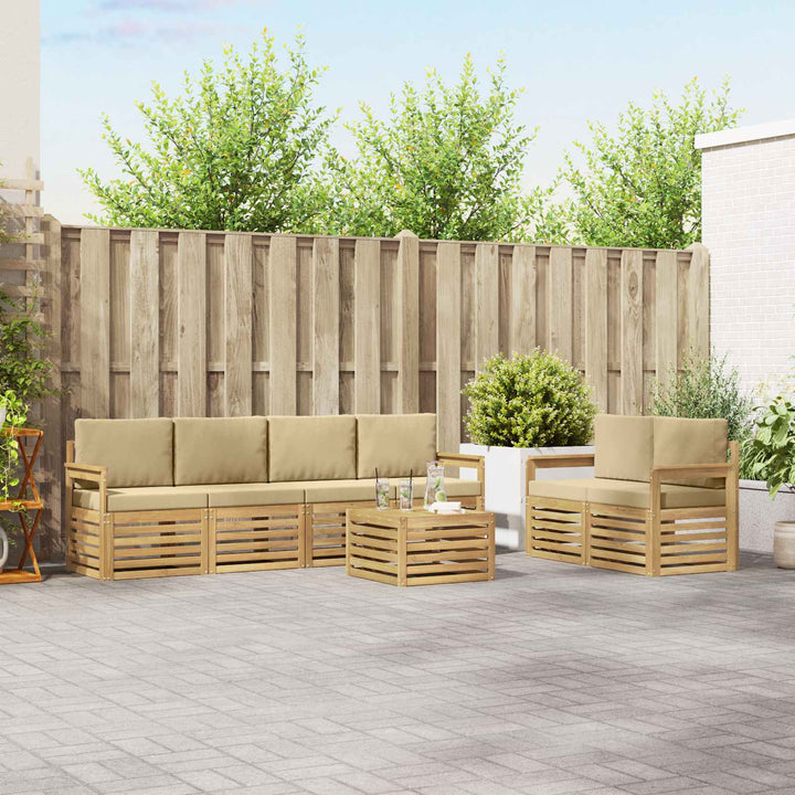 Udendørs sofagruppe med pude 7 pcs Hvid og Beige Polyester