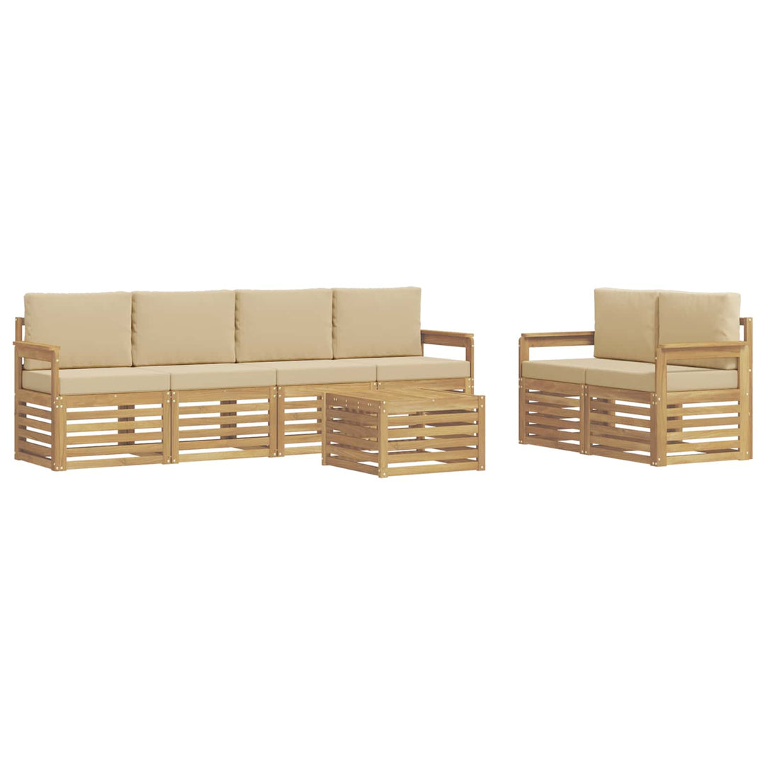 Udendørs sofagruppe med pude 7 pcs Hvid og Beige Polyester