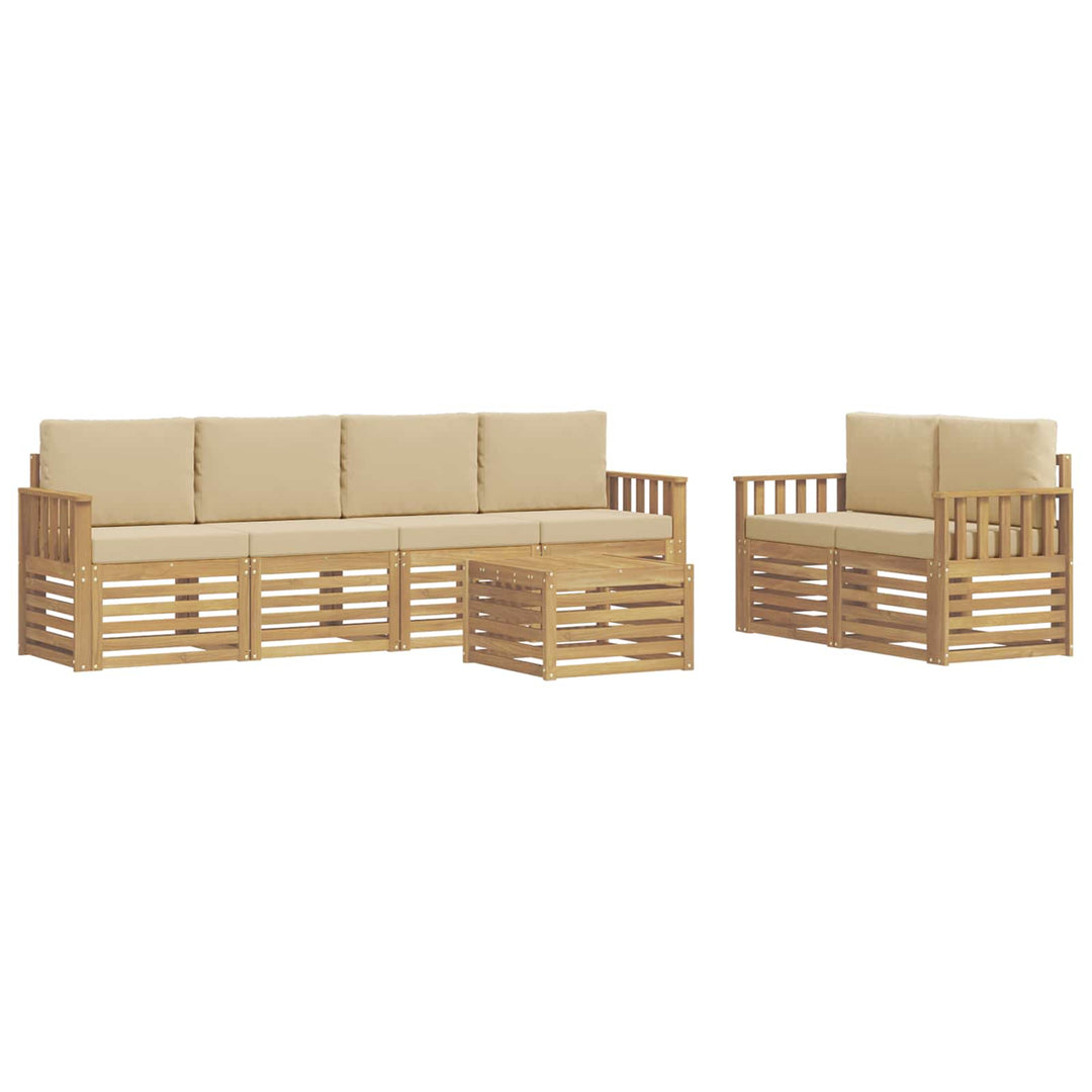 Udendørs sofagruppe med pude 7 pcs Hvid og Beige Polyester