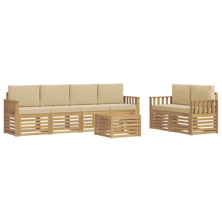 Udendørs sofagruppe med pude 7 pcs Hvid og Beige Polyester