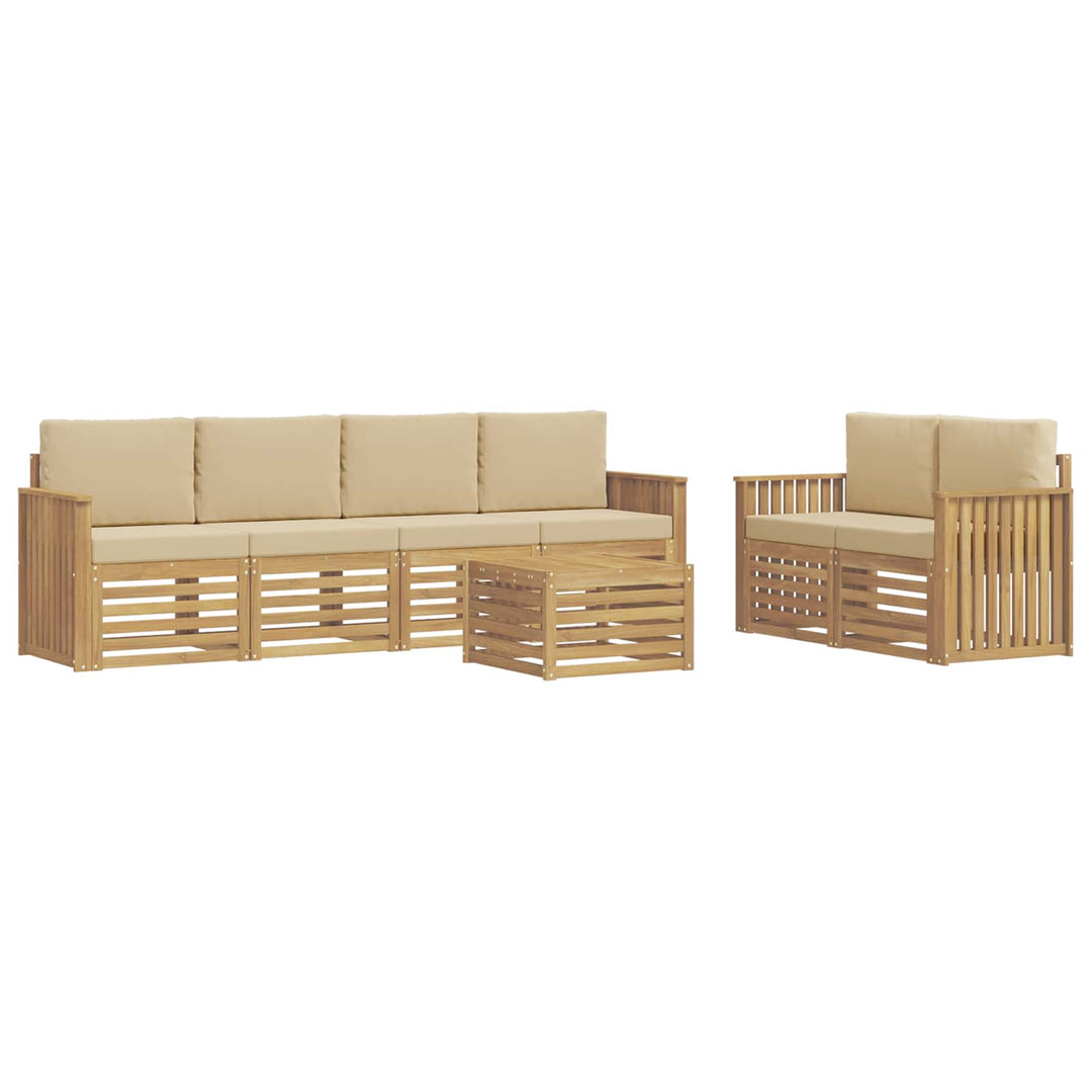 Udendørs sofagruppe med pude 7 pcs Hvid og Beige Polyester