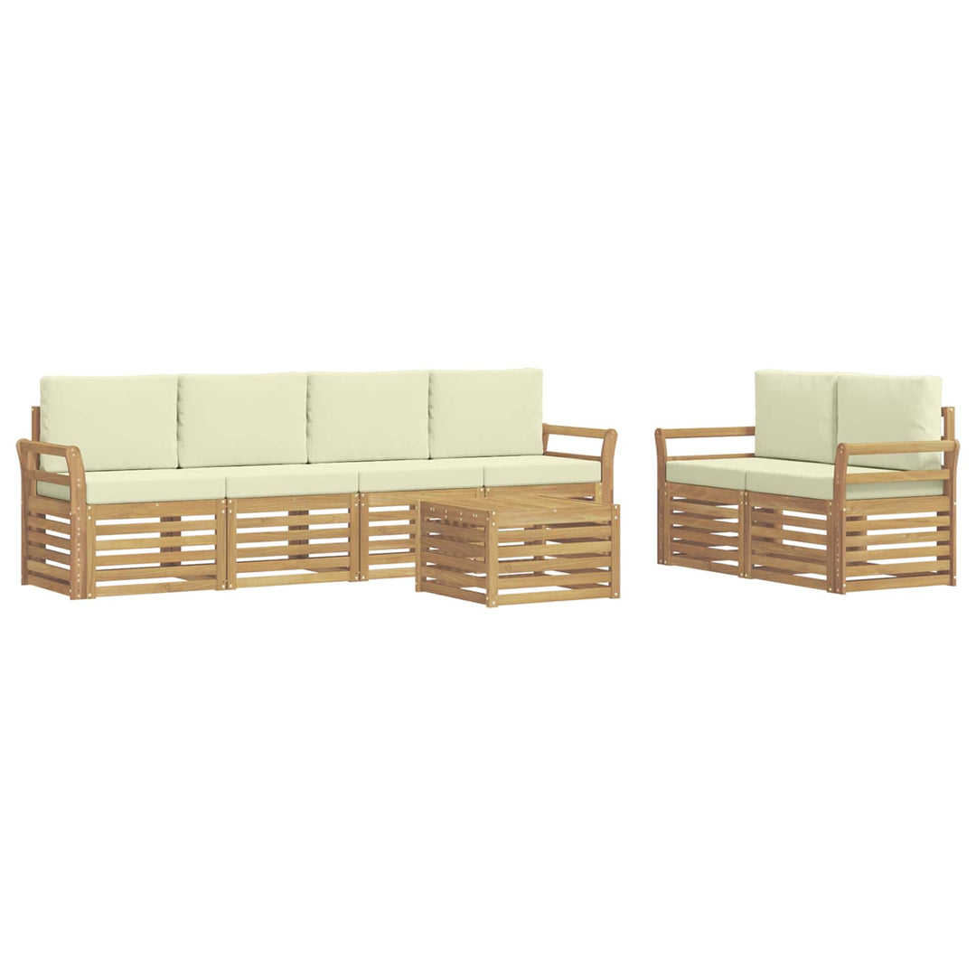 Udendørs sofagruppe 7 pcs Hvid og cremefarvet Polyester