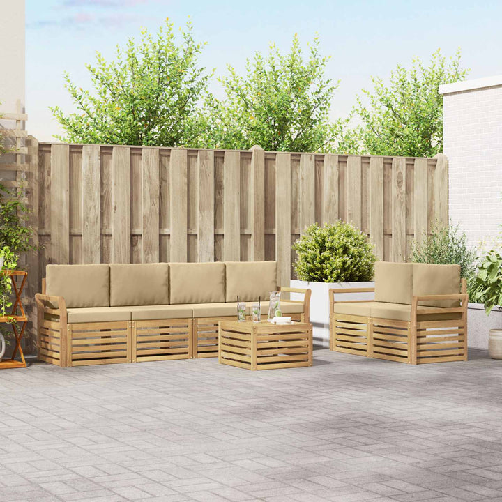 Udendørs sofagruppe med pude 7 pcs Hvid og Beige Polyester