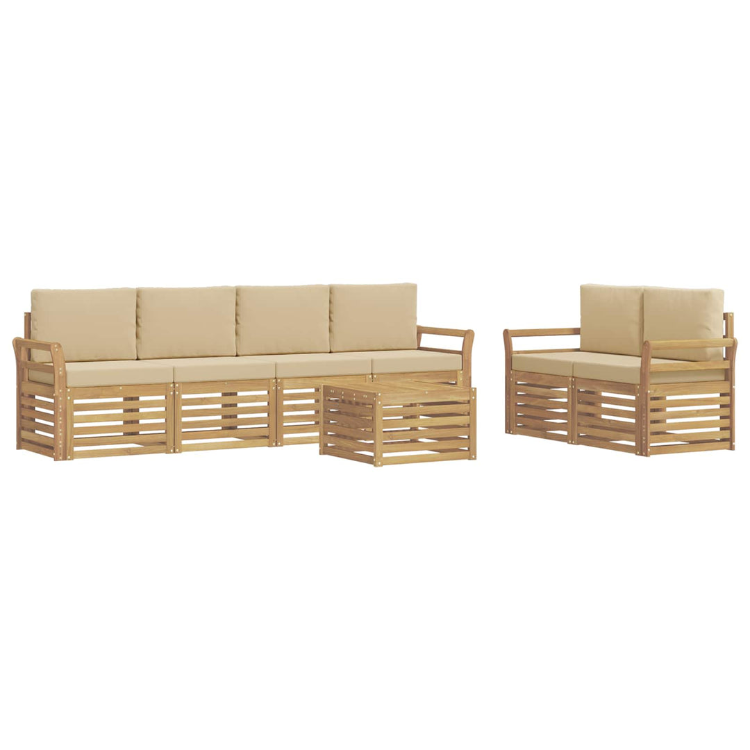 Udendørs sofagruppe med pude 7 pcs Hvid og Beige Polyester