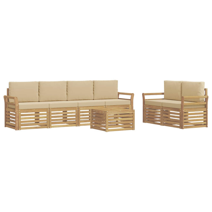 Udendørs sofagruppe med pude 7 pcs Hvid og Beige Polyester