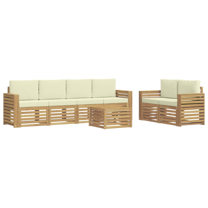 Udendørs sofagruppe 7 pcs Hvid og cremefarvet Polyester