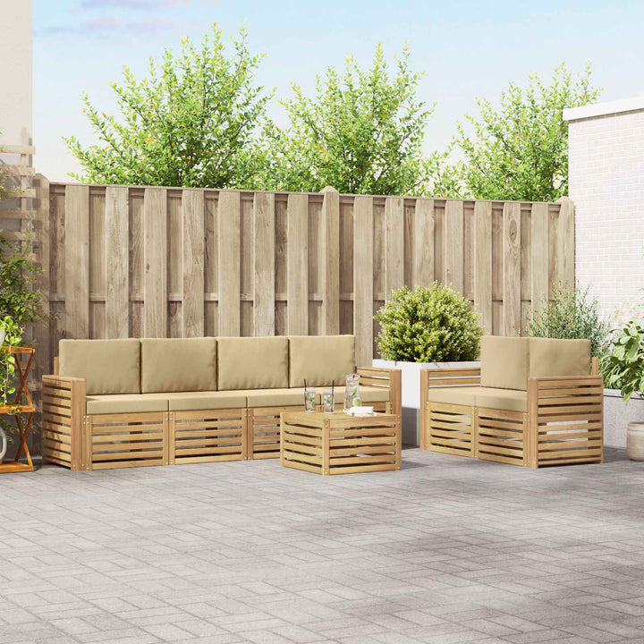 Udendørs sofagruppe med pude 7 pcs Hvid og Beige Polyester