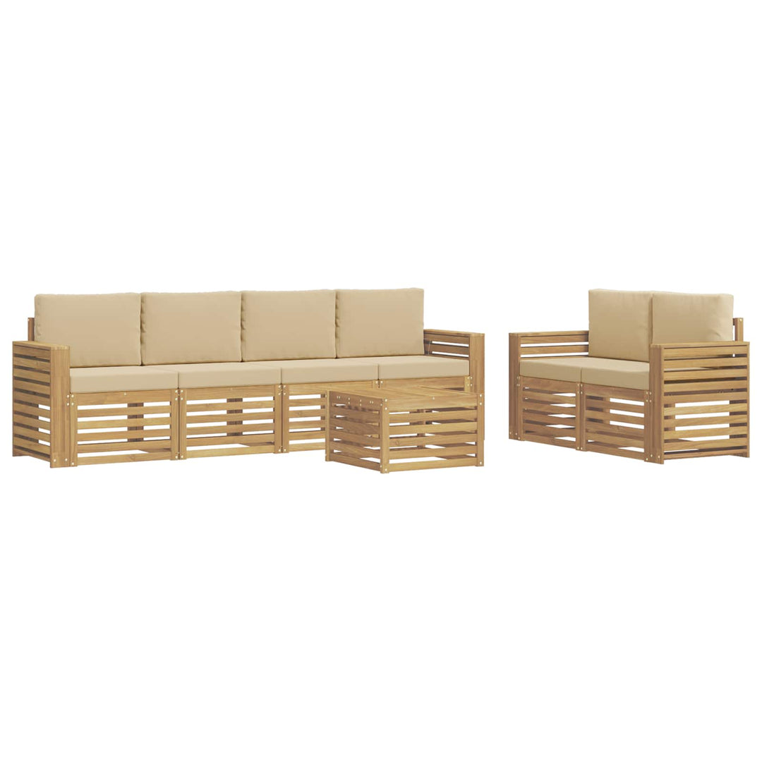 Udendørs sofagruppe med pude 7 pcs Hvid og Beige Polyester