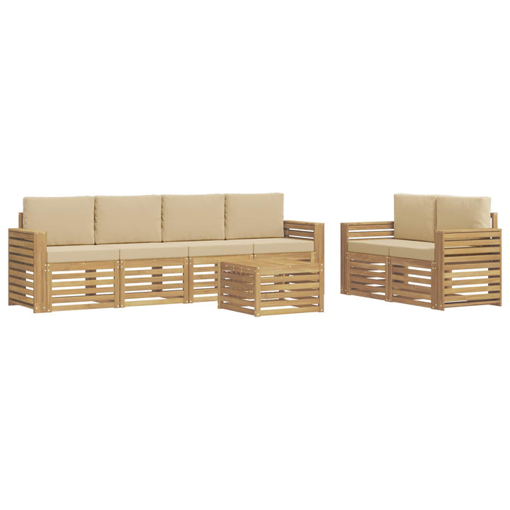 Udendørs sofagruppe med pude 7 pcs Hvid og Beige Polyester