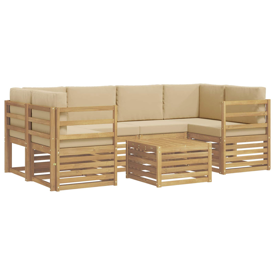 Udendørs sofagruppe med pude 7 pcs Hvid og Beige Polyester