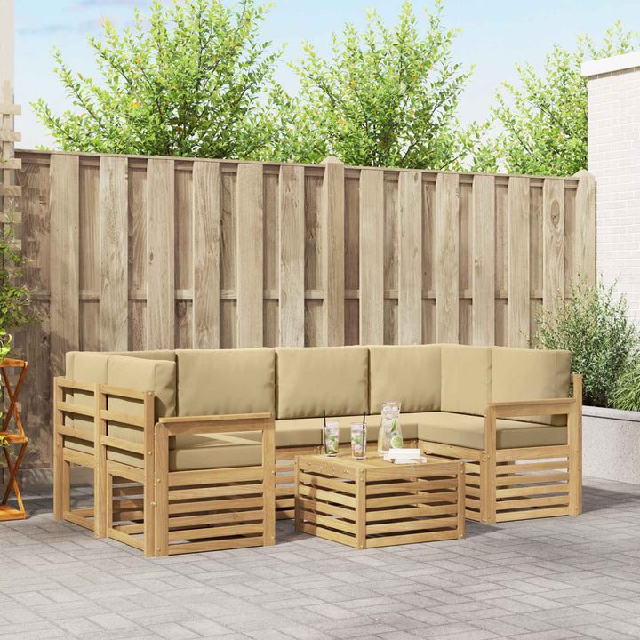 Udendørs sofagruppe med pude 7 pcs Hvid og Beige Polyester