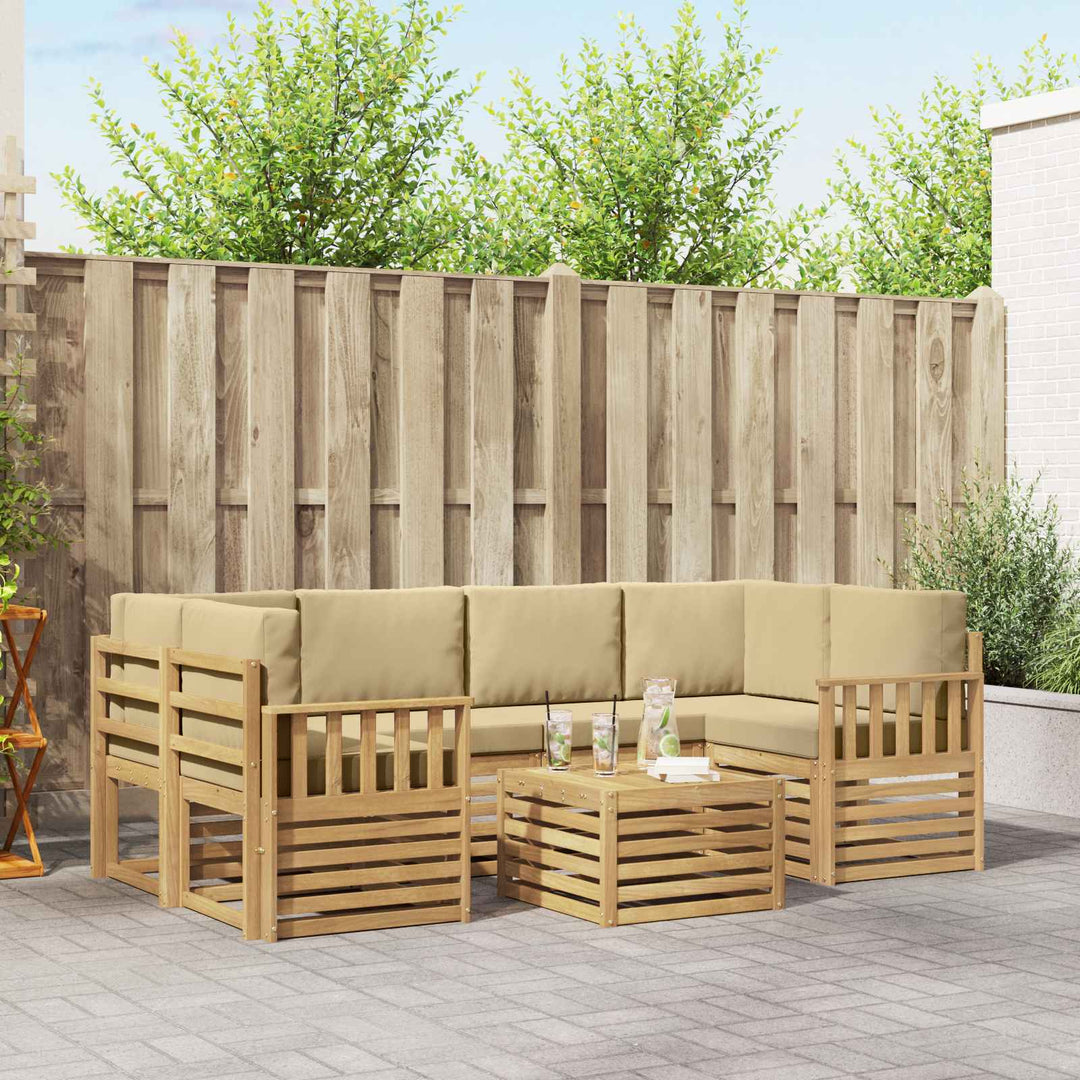 Udendørs sofagruppe med pude 7 pcs Hvid og Beige Polyester
