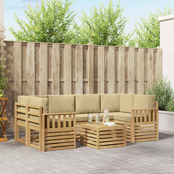 Udendørs sofagruppe med pude 7 pcs Hvid og Beige Polyester