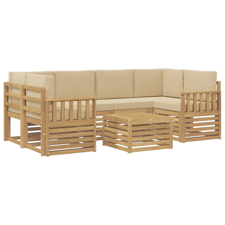 Udendørs sofagruppe med pude 7 pcs Hvid og Beige Polyester
