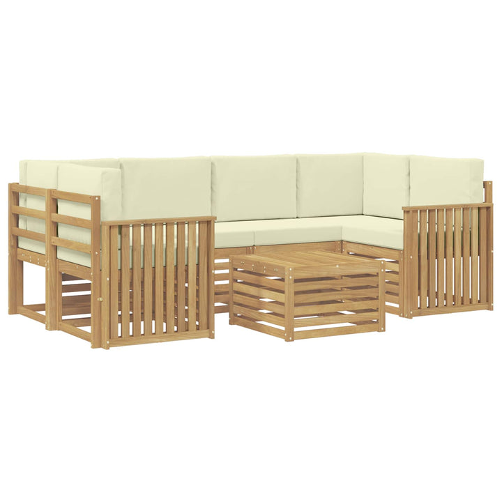 Udendørs sofagruppe 7 pcs Hvid og cremefarvet Polyester
