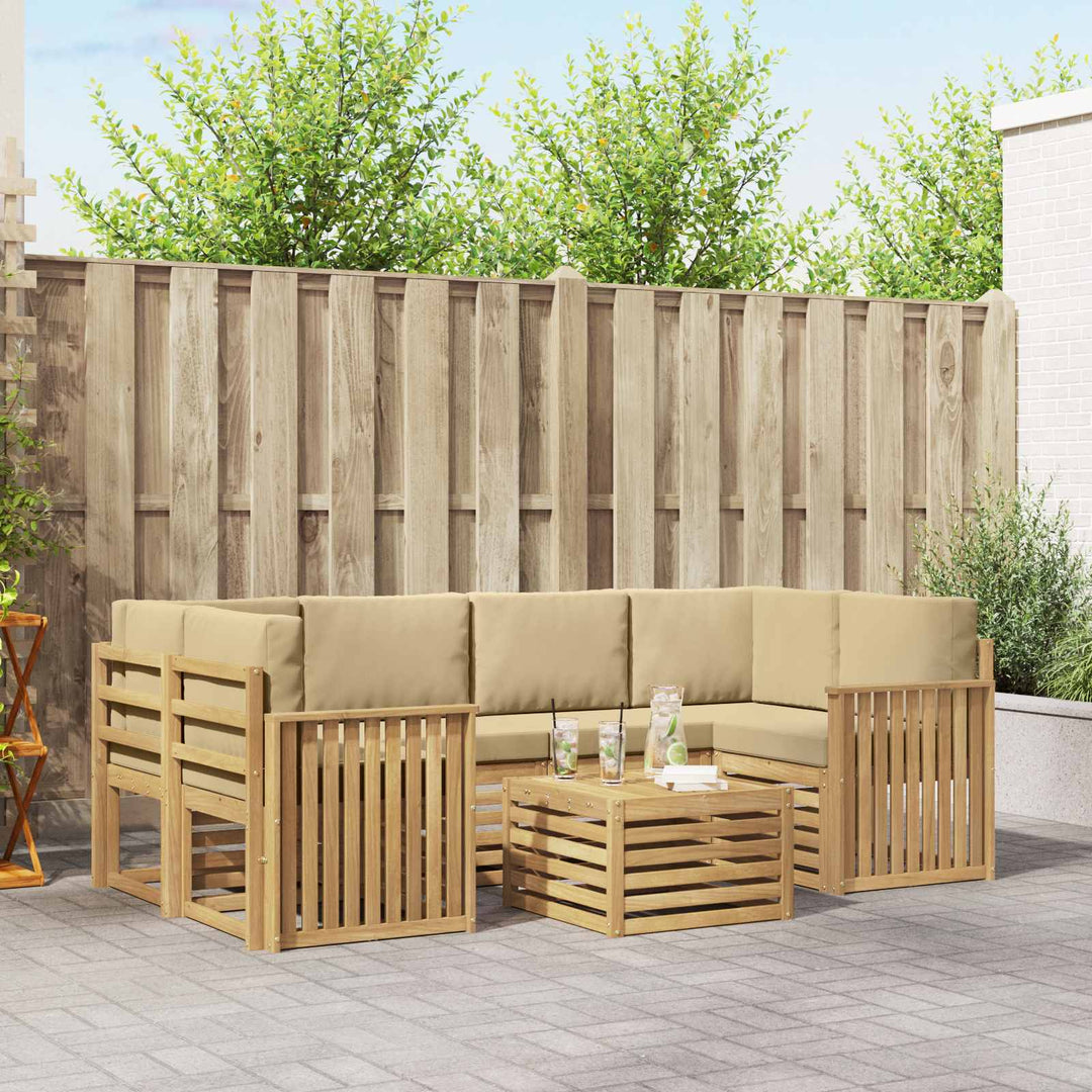 Udendørs sofagruppe med pude 7 pcs Hvid og Beige Polyester