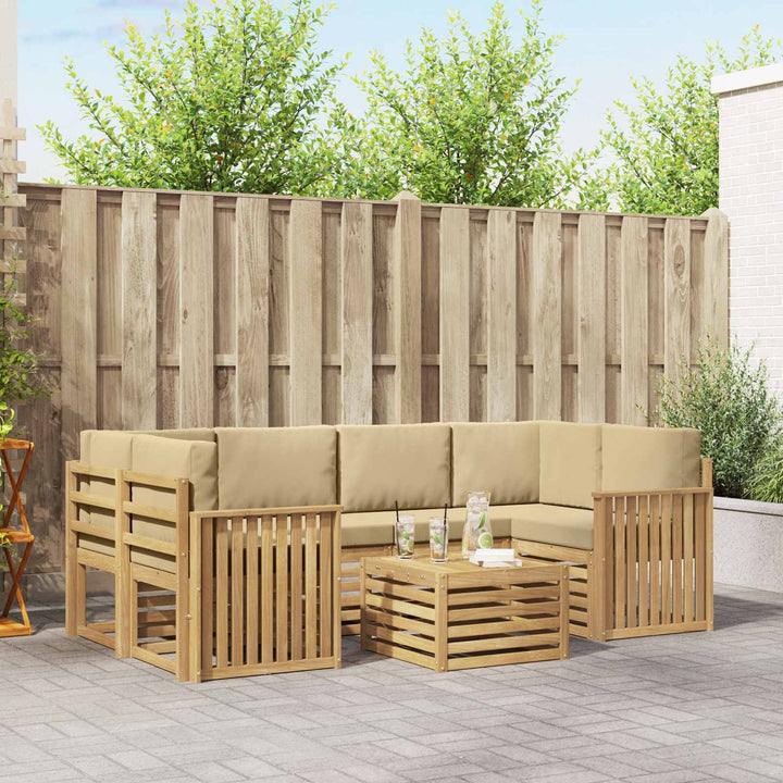 Udendørs sofagruppe med pude 7 pcs Hvid og Beige Polyester