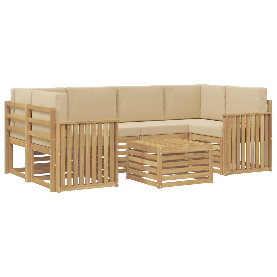 Udendørs sofagruppe med pude 7 pcs Hvid og Beige Polyester