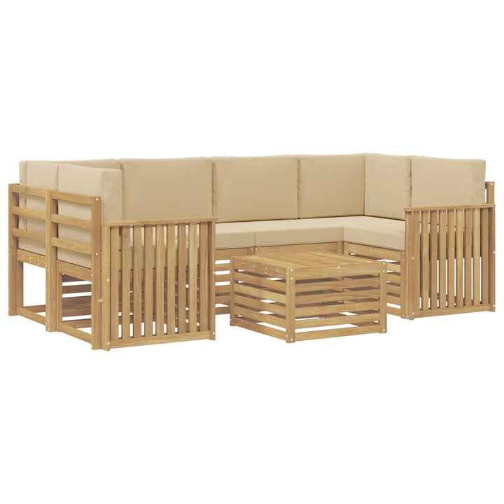 Udendørs sofagruppe med pude 7 pcs Hvid og Beige Polyester
