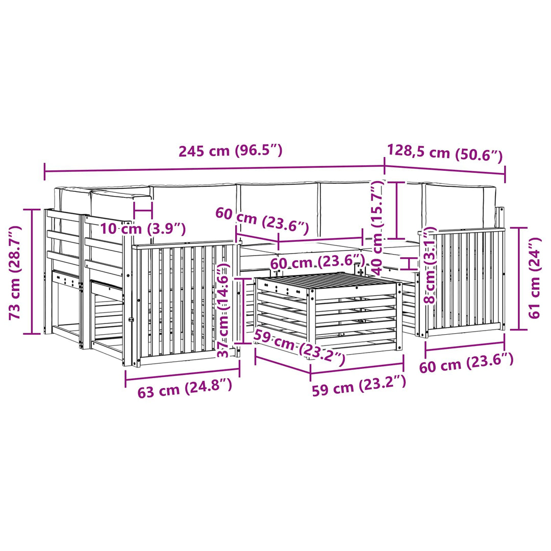 Udendørs sofagruppe med pude 7 pcs Hvid og Beige Polyester