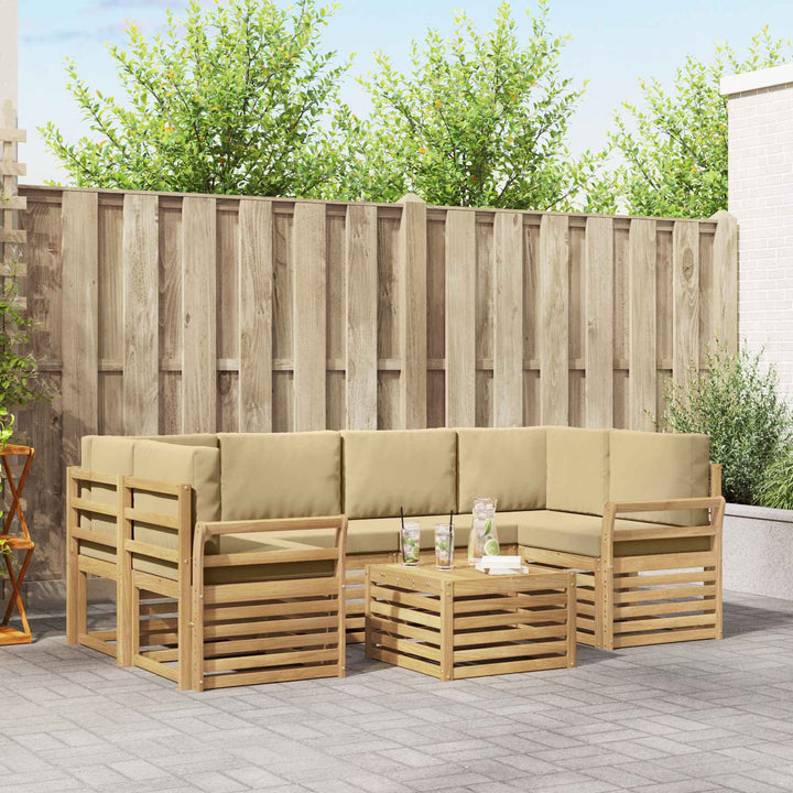 Udendørs sofagruppe med pude 7 pcs Hvid og Beige Polyester