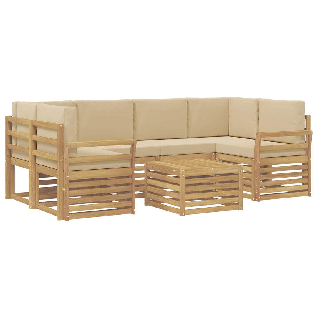 Udendørs sofagruppe med pude 7 pcs Hvid og Beige Polyester