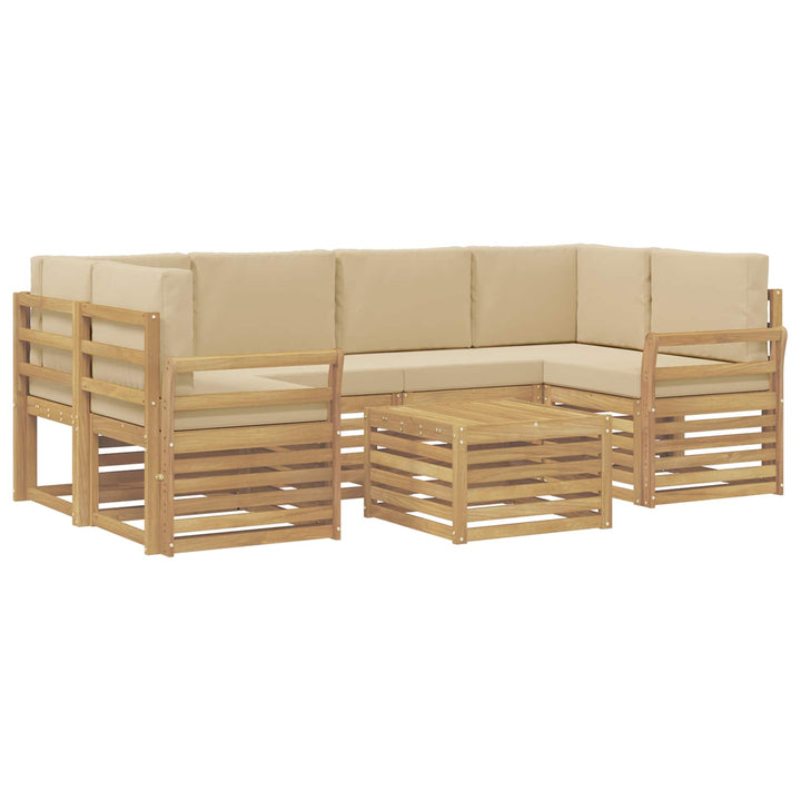 Udendørs sofagruppe med pude 7 pcs Hvid og Beige Polyester