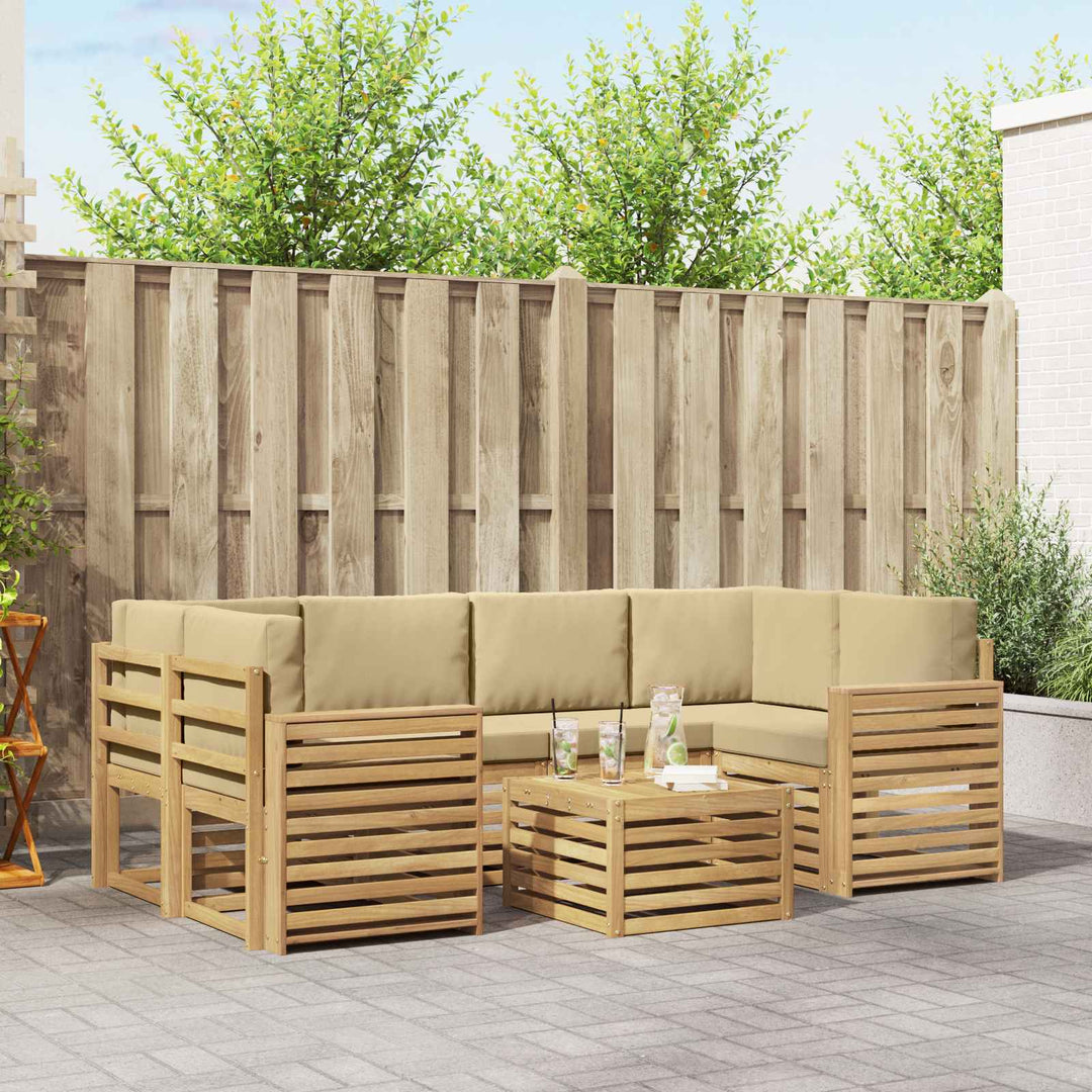 Udendørs sofagruppe med pude 7 pcs Hvid og Beige Polyester