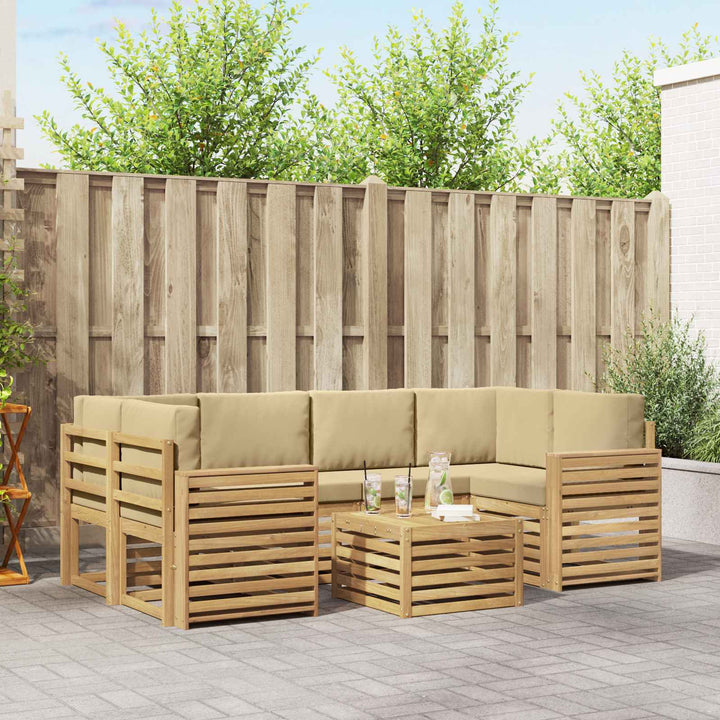 Udendørs sofagruppe med pude 7 pcs Hvid og Beige Polyester