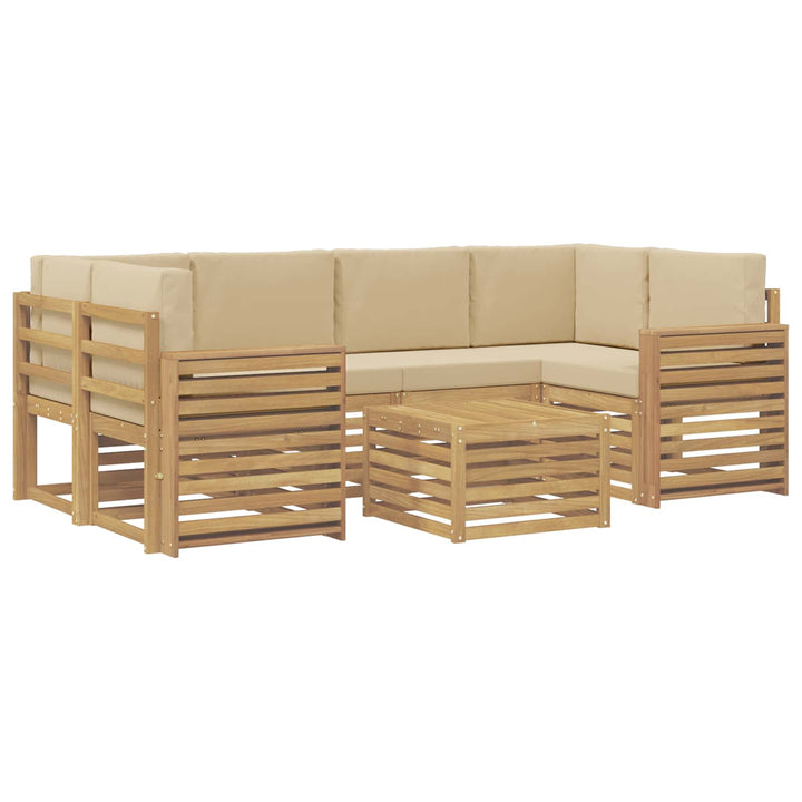 Udendørs sofagruppe med pude 7 pcs Hvid og Beige Polyester