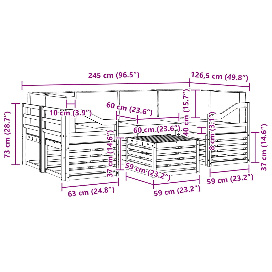 Udendørs sofagruppe 7 pcs Hvid og cremefarvet Polyester