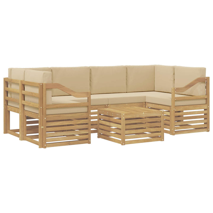 Udendørs sofagruppe med pude 7 pcs Hvid og Beige Polyester
