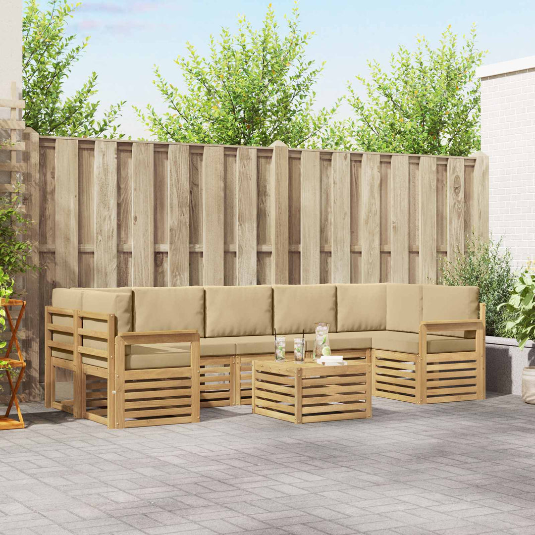 Udendørs sofagruppe med pude 8 pcs Hvid og Beige Polyester
