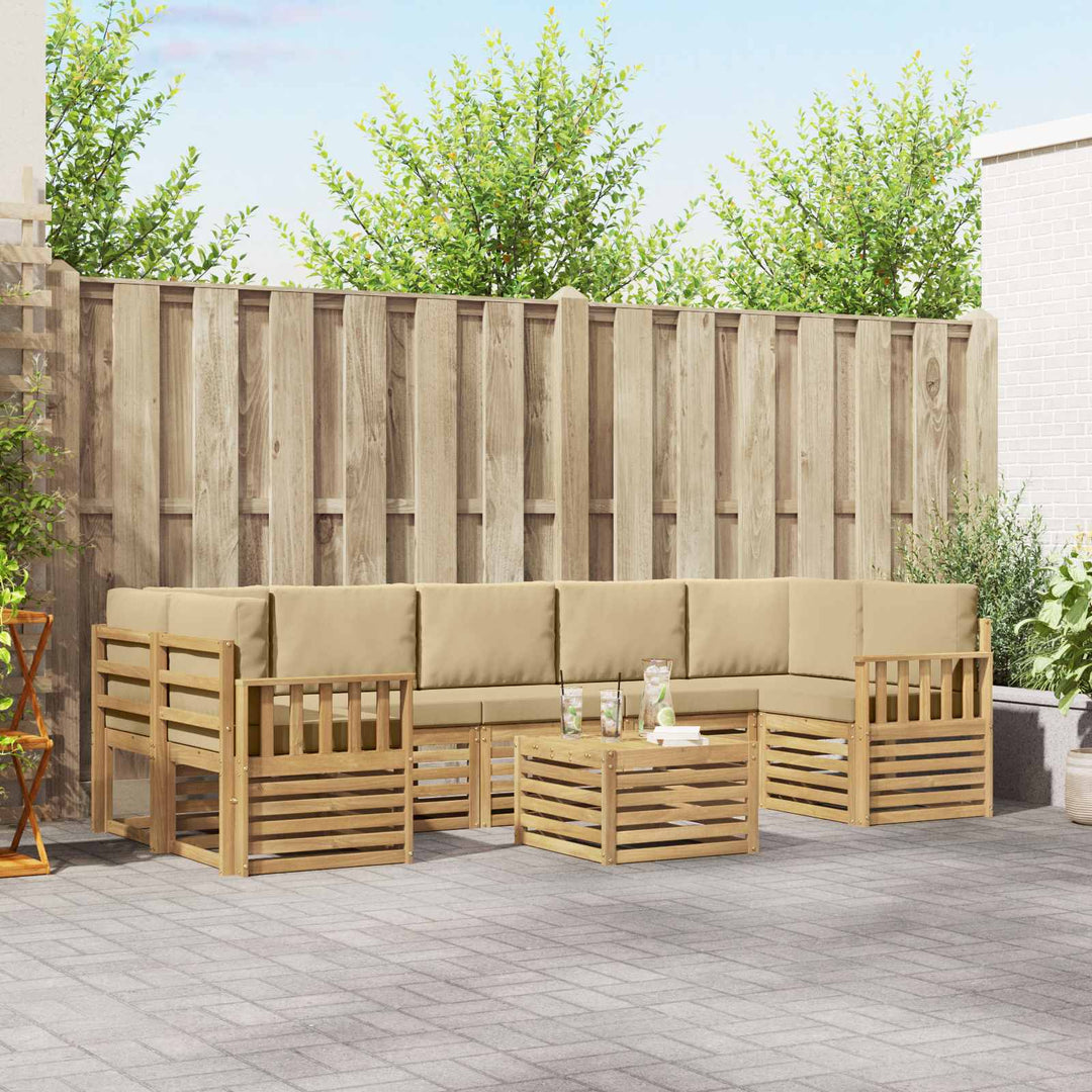 Udendørs sofagruppe med pude 8 pcs Hvid og Beige Polyester