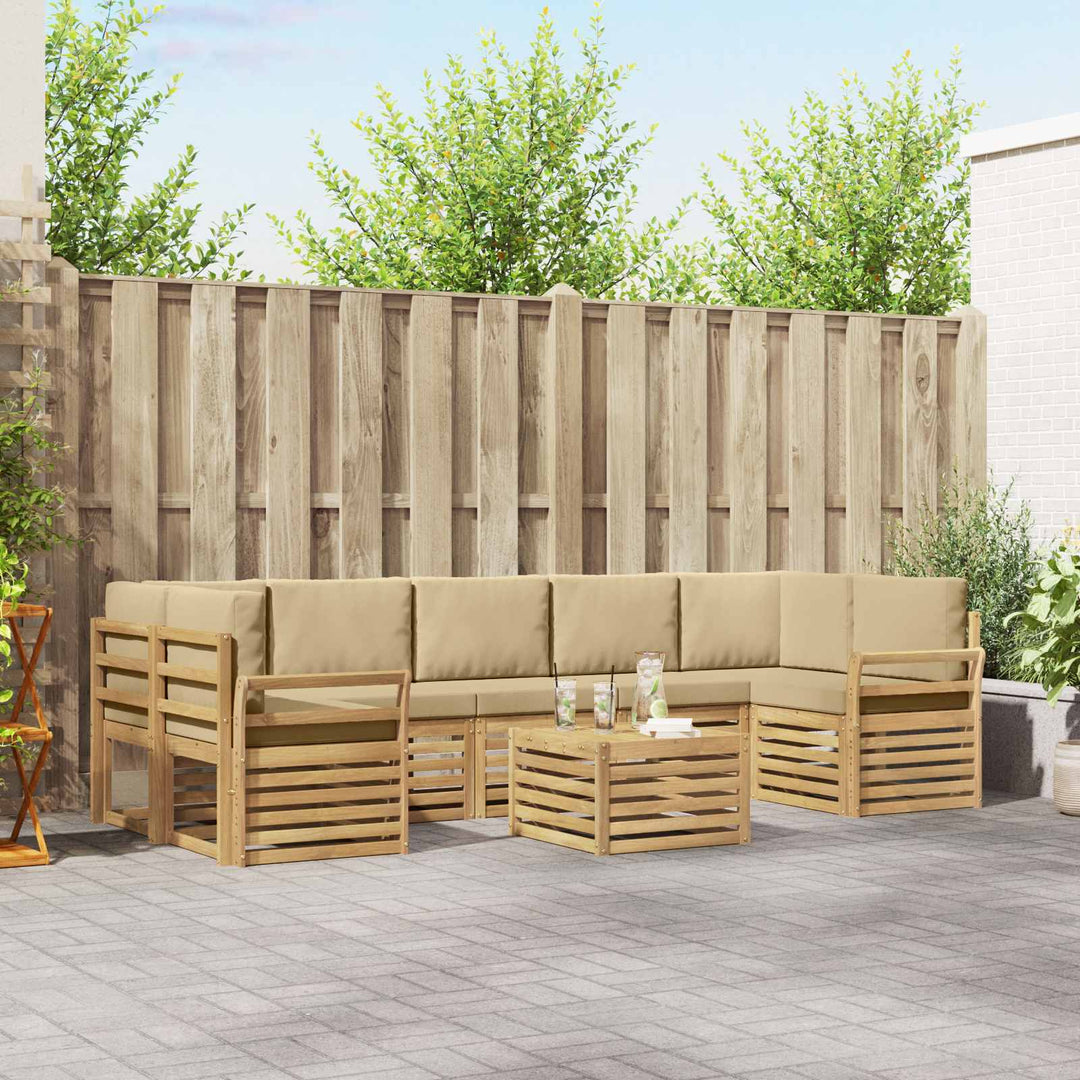 Udendørs sofagruppe med pude 8 pcs Hvid og Beige Polyester